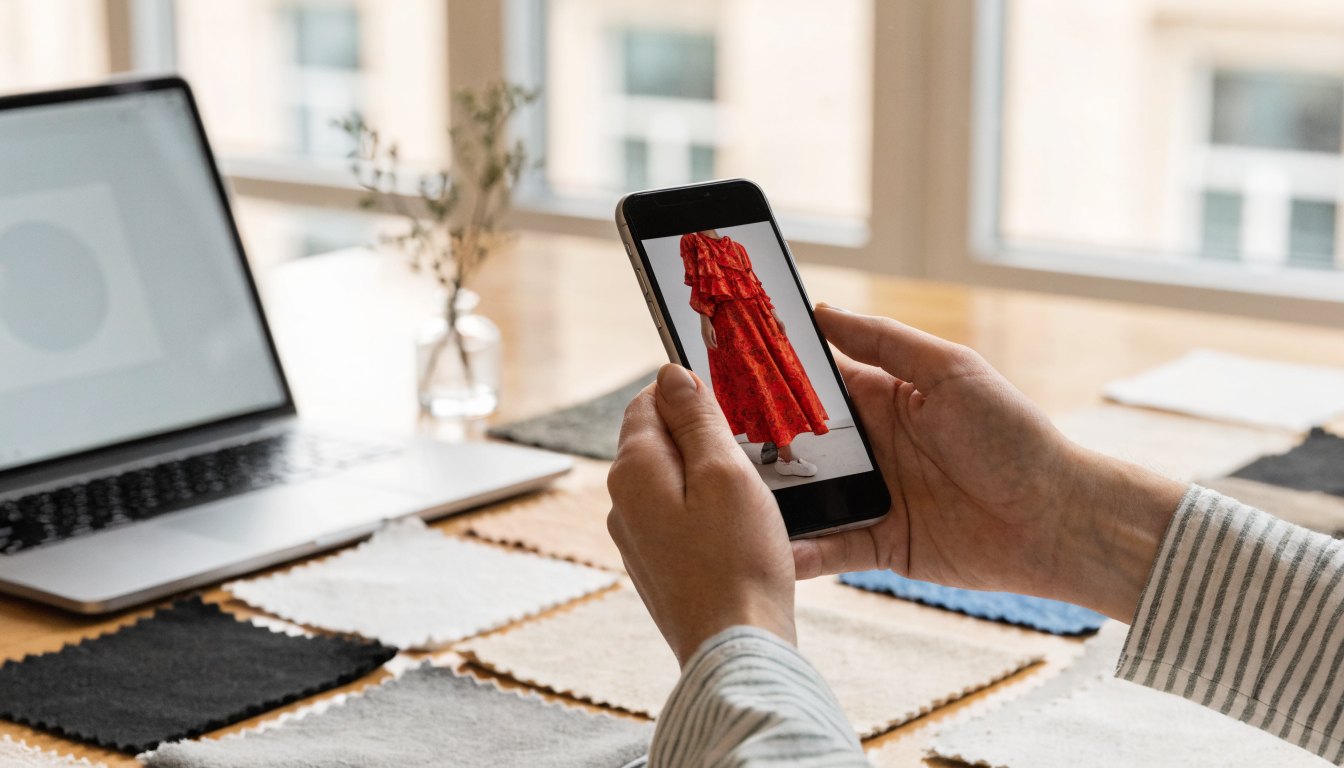 Pinterest fotoğrafından giyim üretim teklifi almanın adımlarını gösteren dijital panel görseli