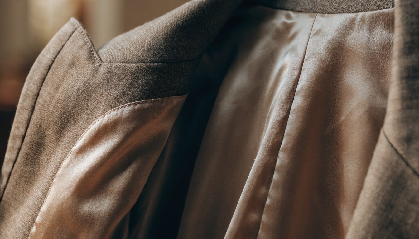 Blazer ceketin iç yapısında astar ve tela katmanlarının görünümü
