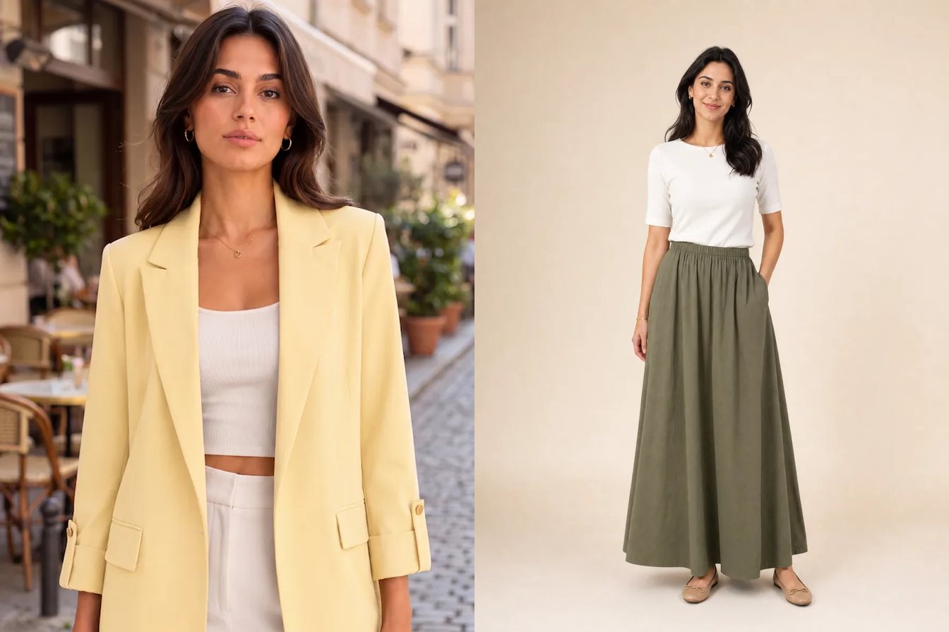 Tekstil A.Ş. kataloğundan Klasik Kesim Double Kumaş Blazer Ceket ve Astarlı Uzun Krep Etek Takım