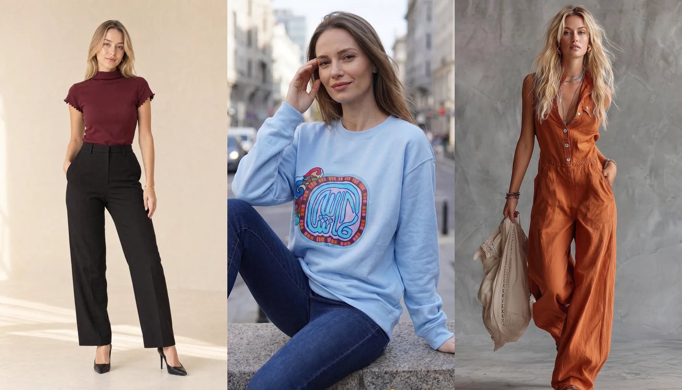 Tekstil A.Ş. kataloğundan Balıkçı Yaka Dar Kesim Poplin Tişört, MaşAllah Kaligrafi Baskılı İki İplik Sweatshirt ve Kolsuz Gömlek Yaka Pamuk Keten Bol Paça Tulum