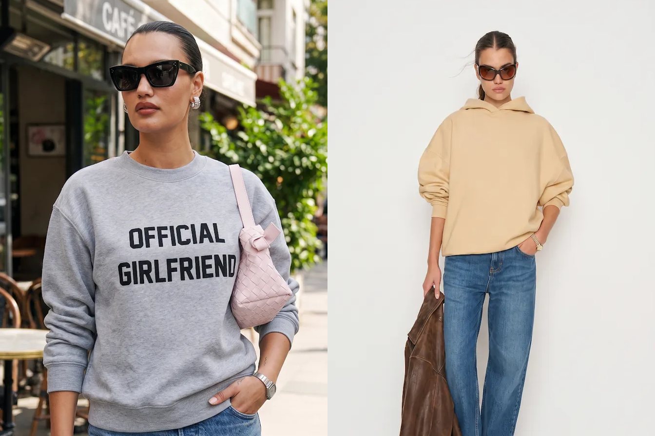 Tekstil A.Ş. kataloğundan Bisiklet Yaka Klasik İki İplik Sweatshirt ve Oversize Kapüşonlu İki İplik Sweatshirt