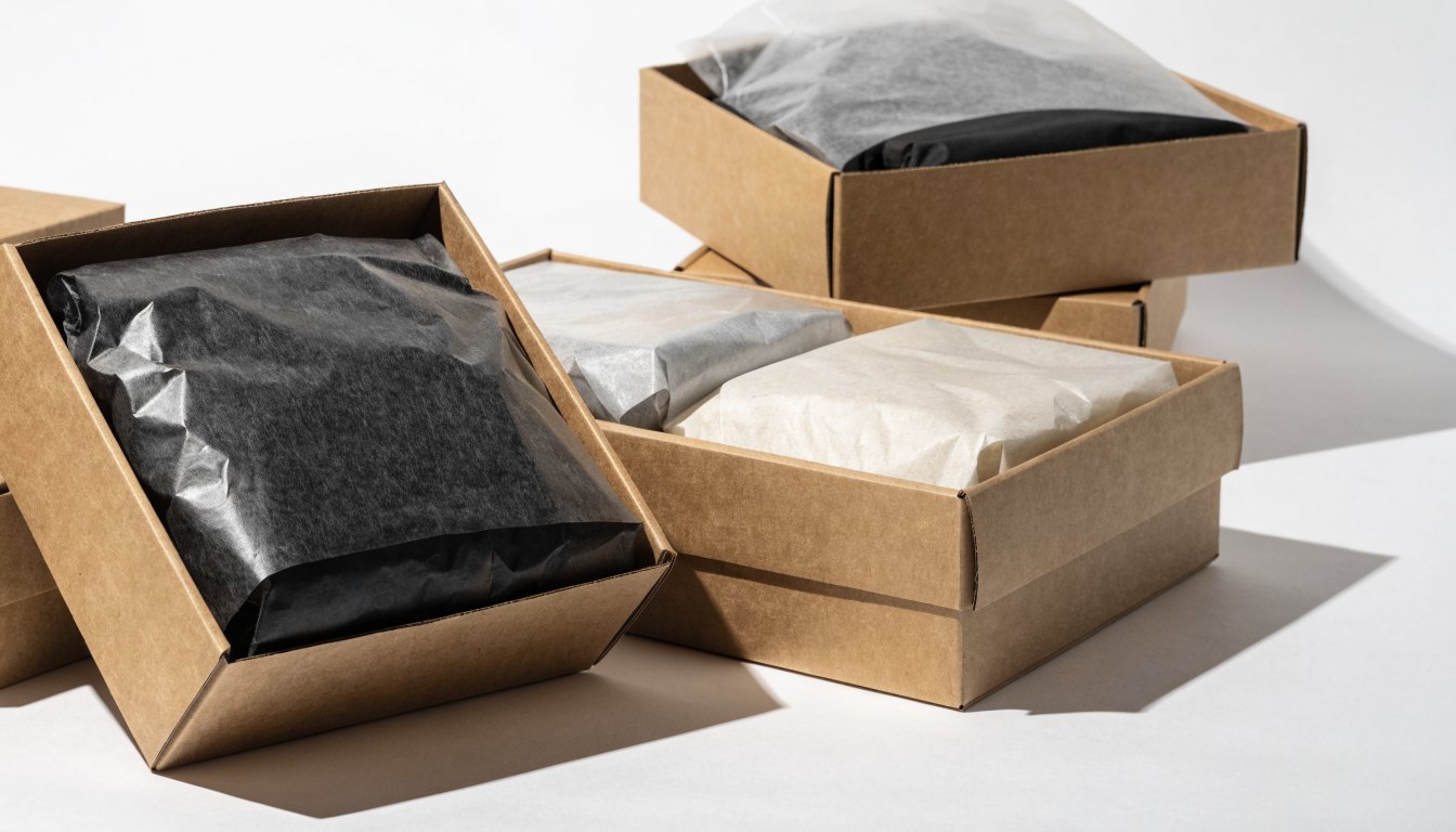 Kendi marka etiketiyle paketlenmiş giyim ürünleri ve marketplace sipariş kutuları