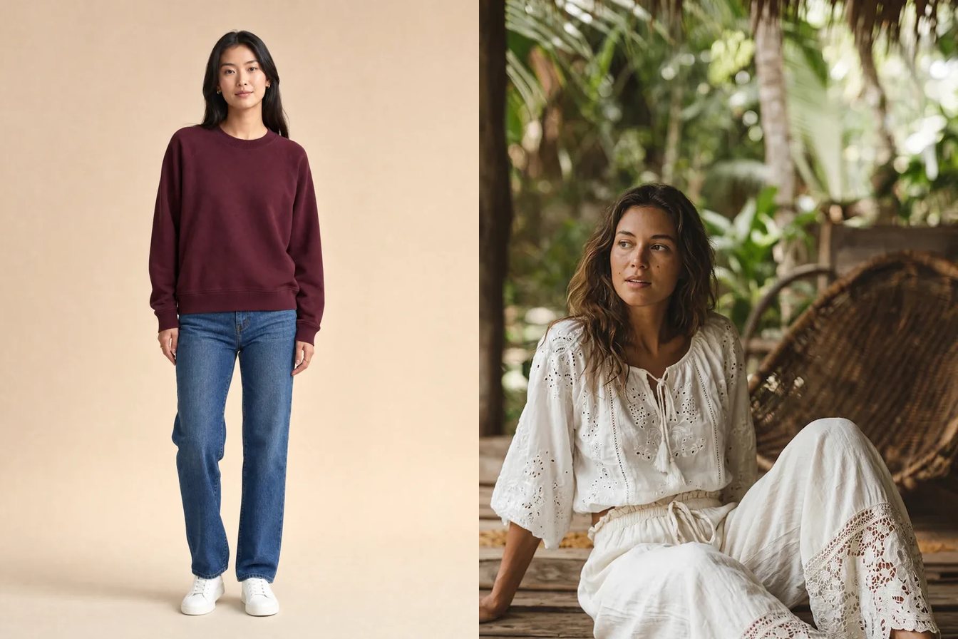 Tekstil A.Ş. kataloğundan Bisiklet Yaka Üç İplik Sweatshirt ve Bağcıklı Dantel Detaylı Pamuk Keten Bol Paça Pantolon