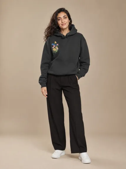 Arapça Kaligrafi Baskılı Kapüşonlu Üç İplik Sweatshirt