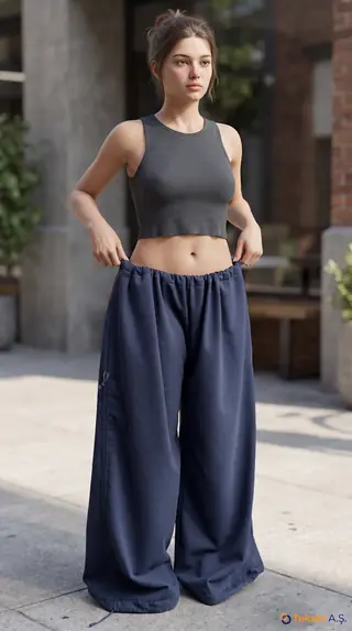 Bağcıklı Oversize Modal Bol Paça Pantolon