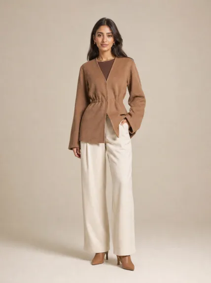 Beli Büzgülü Triko Hırka Kimono