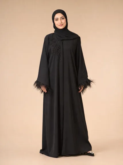 Boncuk İşlemeli Kadife Dubai Ferace