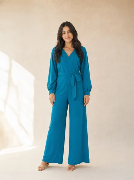 Çapraz Yaka Kemerli Polyester Tulum
