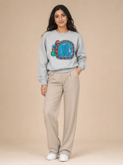 Çiçek Kaligrafili Üç İplik Sweatshirt