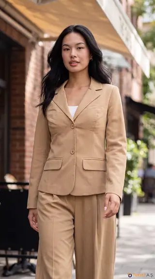 Çift Cepli Çift Düğmeli Double Kumaş Blazer Ceket Camel