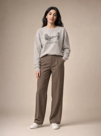 Desenli Bisiklet Yaka Üç İplik Sweatshirt