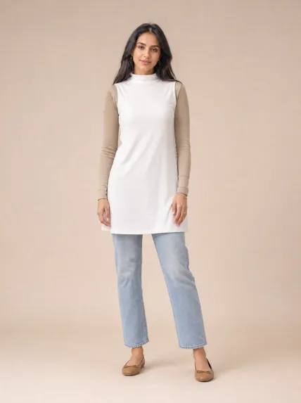 Dik Yaka Kolsuz Salaş Denim Tunik