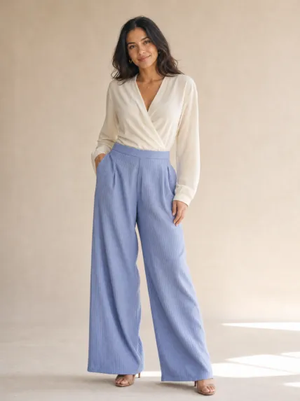 Dokulu Bol Paça Polyester Pantolon