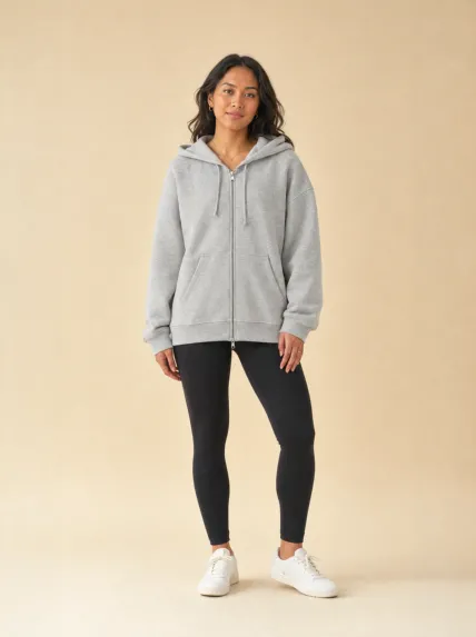 Fermuarlı Kapüşonlu Üç İplik Sweatshirt