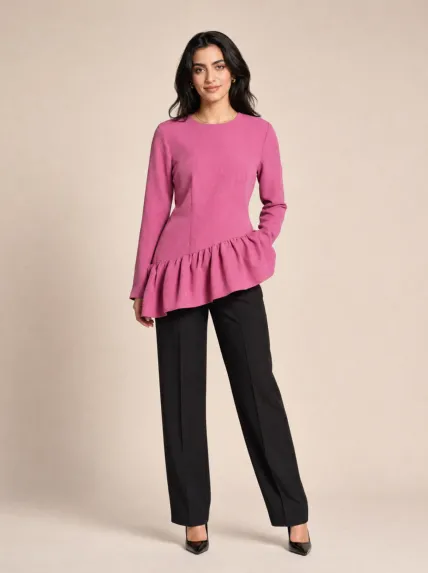 Fırfır Detaylı Asimetrik Polyester Bluz