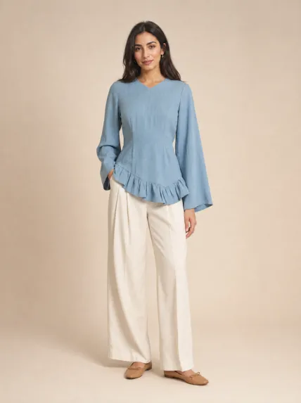 Fırfır Detaylı Denim Bluz