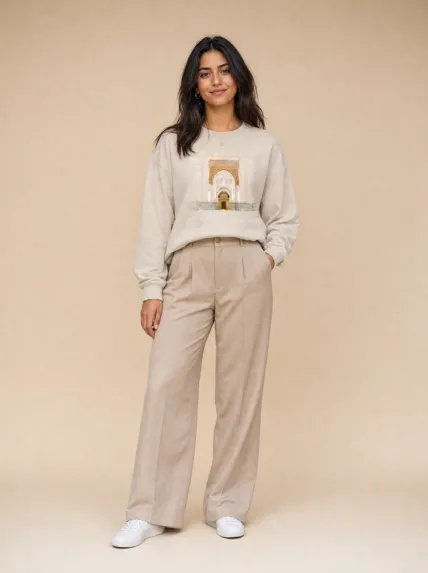 Geometrik Desenli Bisiklet Yaka Üç İplik Sweatshirt
