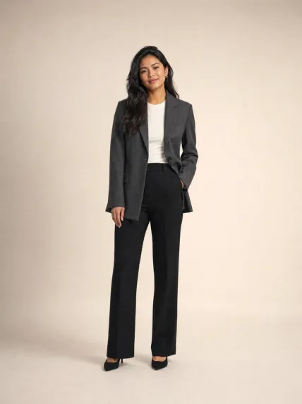 Gizli Düğmeli Dar Kesim Yünlü Kumaş Blazer Ceket