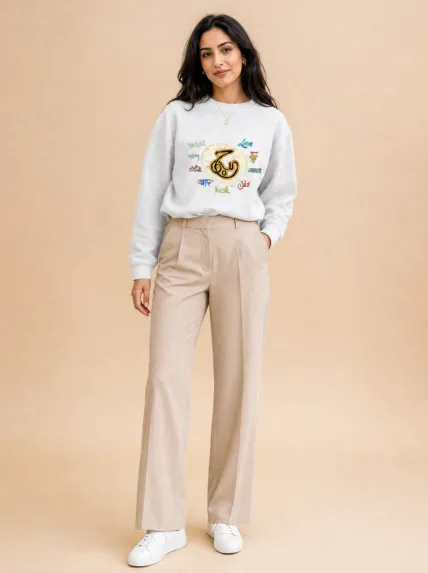 Hat Yazılı Bisiklet Yaka Üç İplik Sweatshirt