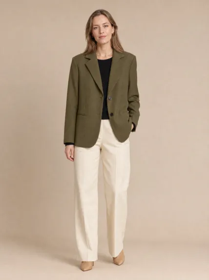 İki Düğmeli Beli Vurgulu Yünlü Kumaş Blazer Ceket