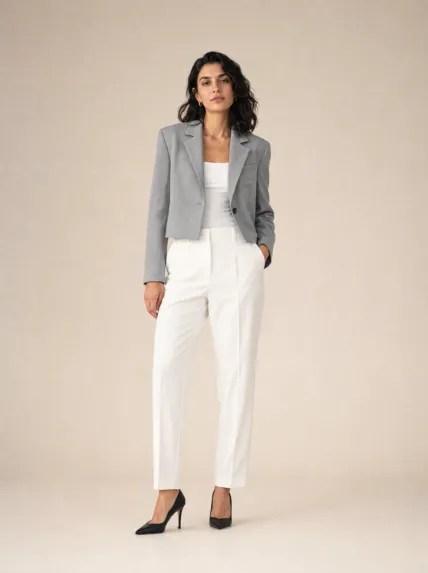 Klasik Yakalı Crop Yünlü Kumaş Blazer Ceket