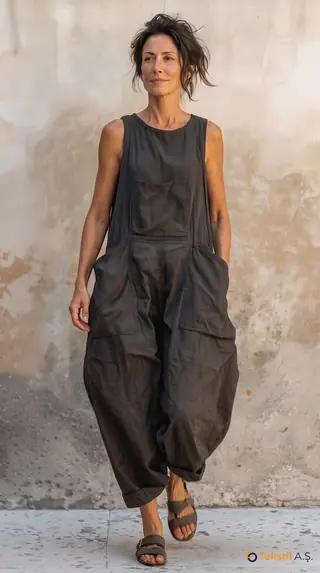 Kolsuz Oversize Modal Şalvar Tulum Koyu Gri