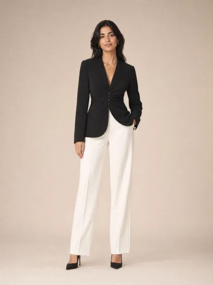 Kopçalı Beli Büzgülü Pliseli Krep Blazer Ceket