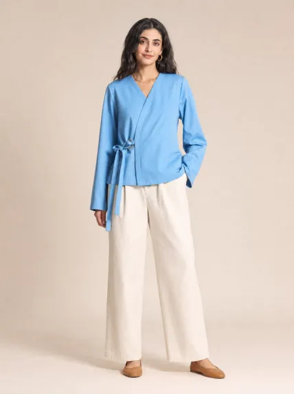 Kruvaze Yakalı Denim Kimono