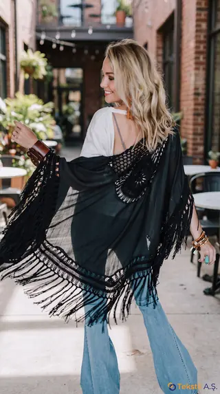 Makrome Detaylı Şifon Kimono