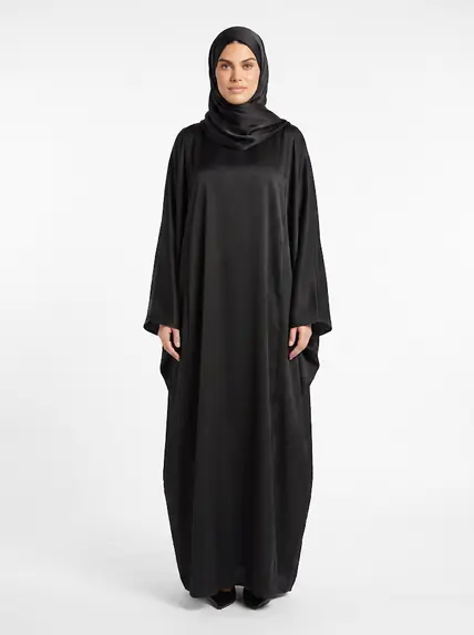 Medine İpeği Saten Kaftan Siyah