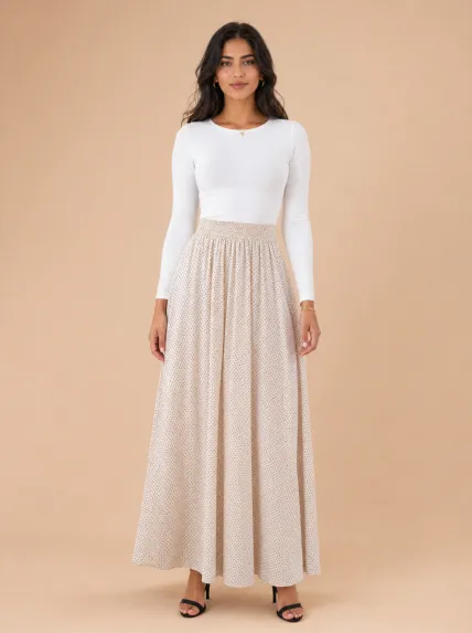 Puantiyeli Krep Maxi Etek