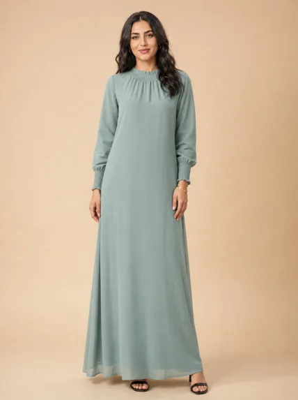 Sade Kesim Şifon Maxi Elbise