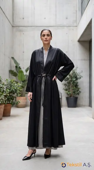 Saten Parçalı Medine İpeği Kimono