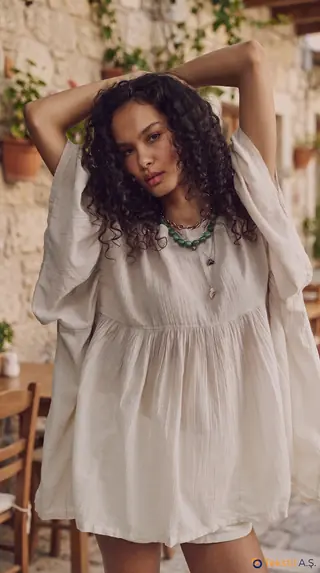 Şelale Kesim Pamuk Keten Bluz Tunik