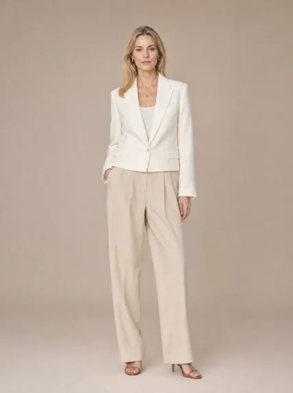 Sivri Yakalı Crop Keten Blazer Ceket