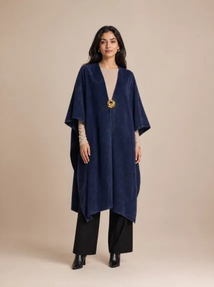 Şönil Dokulu Denim Pelerin Kimono