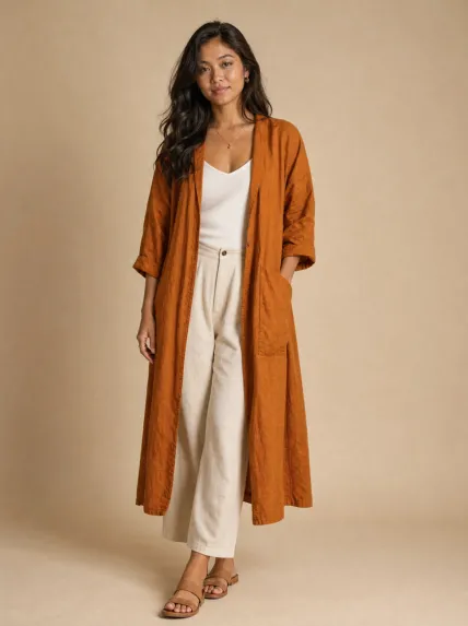 Uzun Kesim Keten Kimono