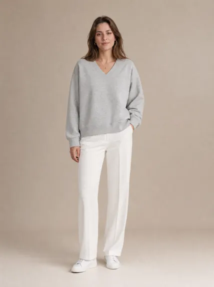 V Yaka Salaş Üç İplik Sweatshirt