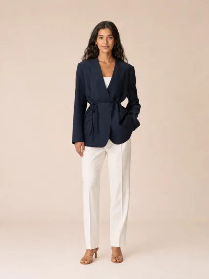 Yakasız Anvelop Viskon Blazer Ceket