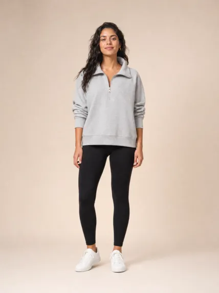 Yarım Fermuarlı Salaş Üç İplik Sweatshirt