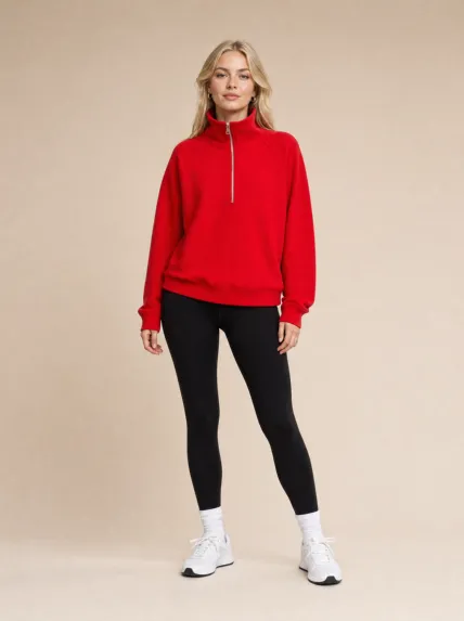 Yarım Fermuarlı Üç İplik Sweatshirt
