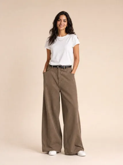 Yüksek Bel Bol Kesim Denim Pantolon