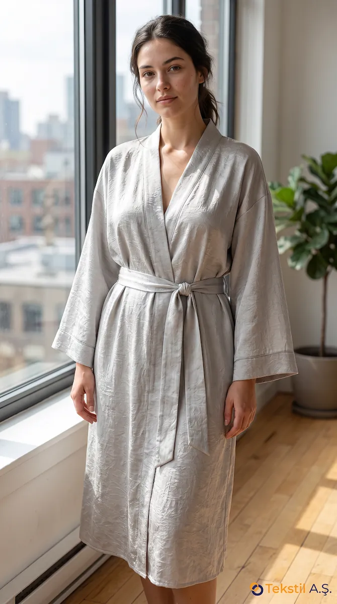 Çan Kollu A Kesim Saten Kimono Bej