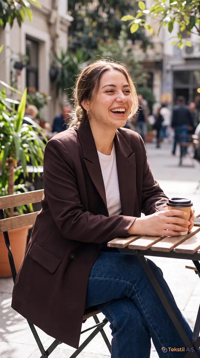 Ceket Yaka Oversize Double Kumaş Blazer Kahverengi