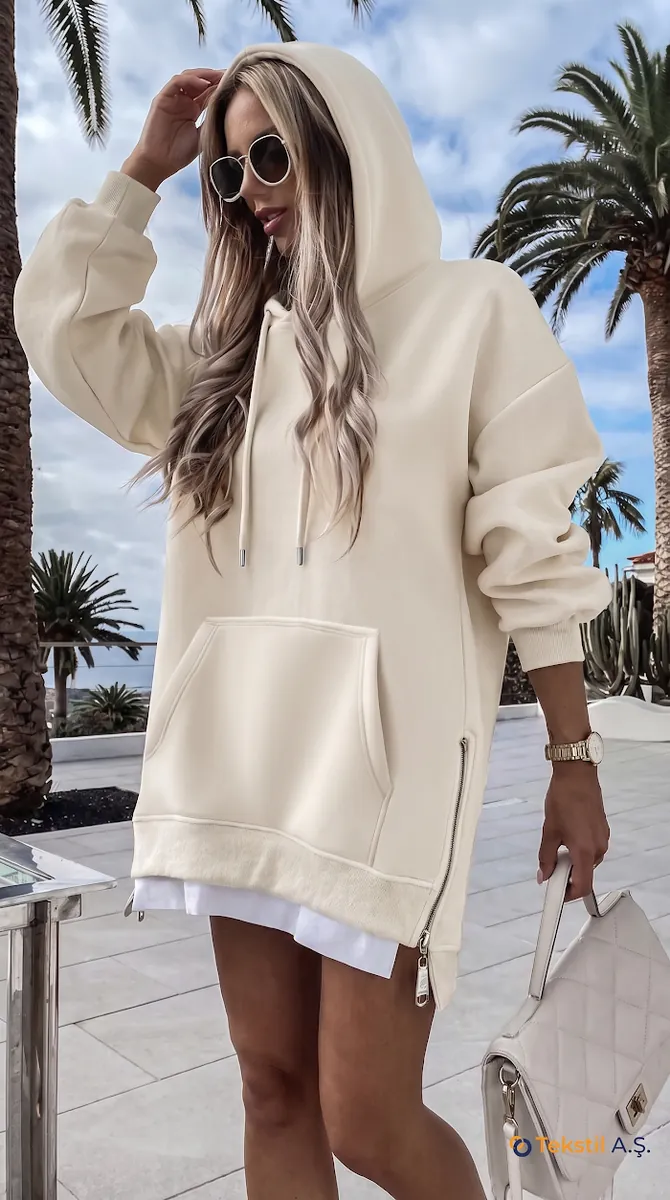 Cep Detaylı İkili Görünümlü İki İplik Sweatshirt