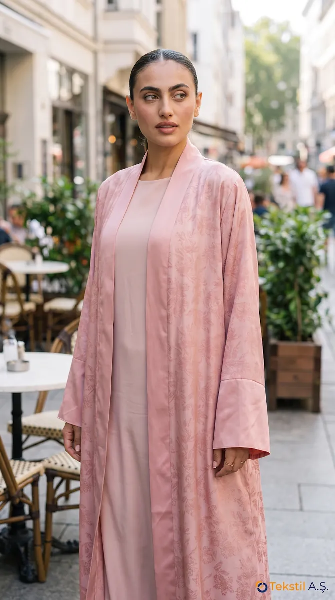 Çiçek Desenli Viskon Kimono Pembe - Kimono & Panço fason üretim