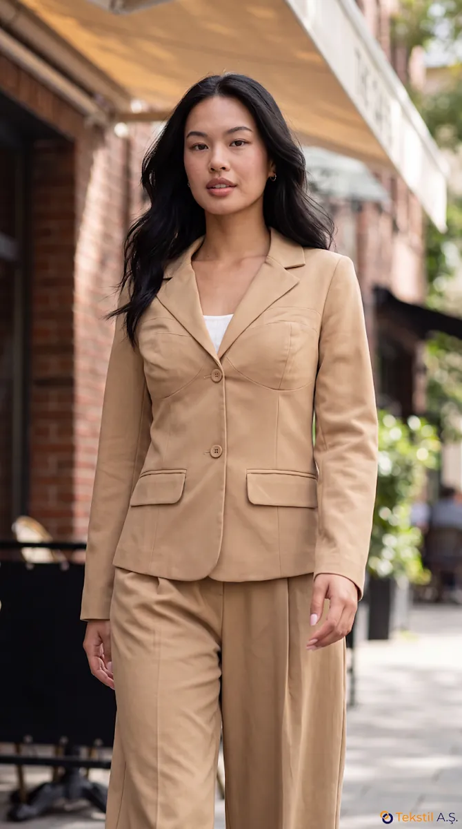 Çift Cepli Çift Düğmeli Double Kumaş Blazer Ceket Camel