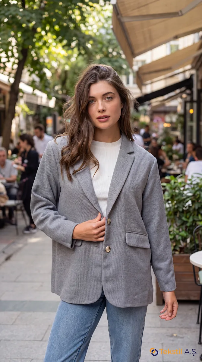 Çift Düğmeli Oversize Double Kumaş Blazer Ceket