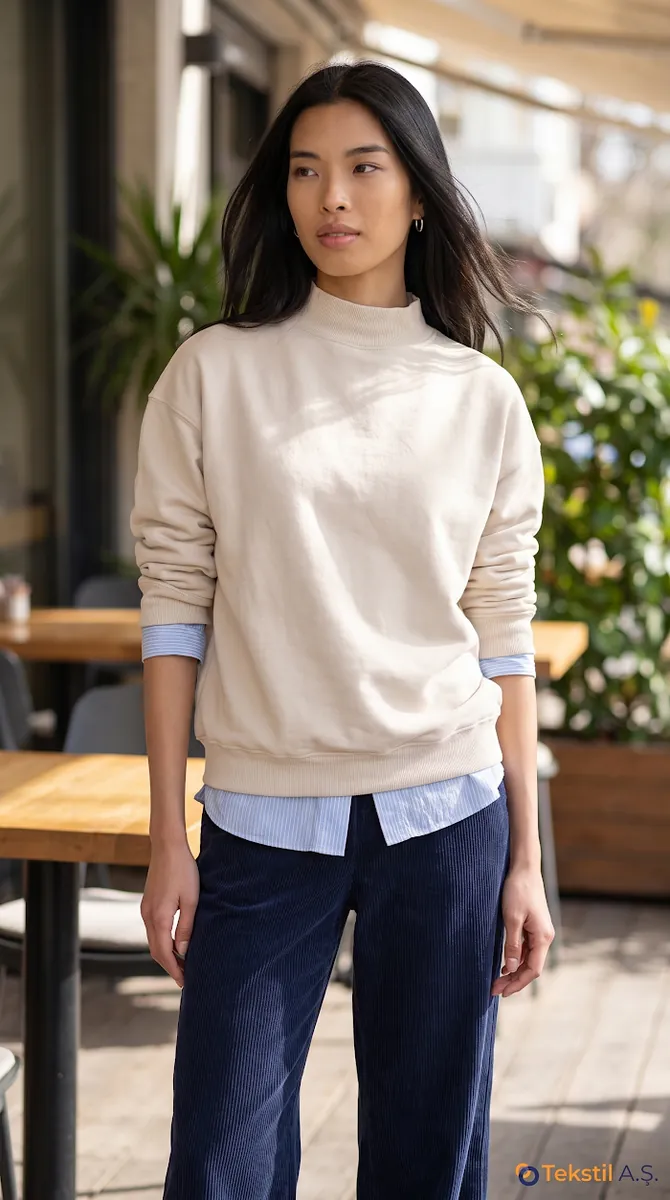 Dik Yaka Salaş İki İplik Sweatshirt