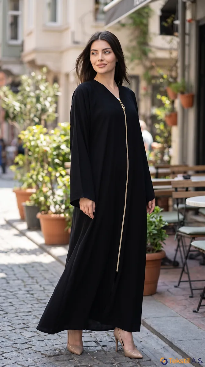 Fermuarlı Düz Medine İpeği Ferace